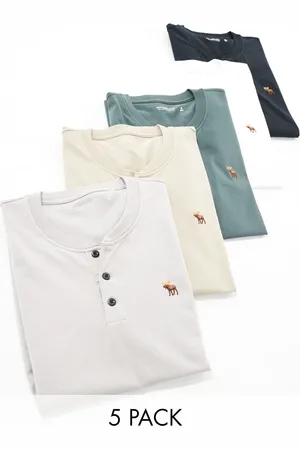 Abercrombie & Fitch 5 pack icon logo henley t-shirt in black/greys/taupe/white