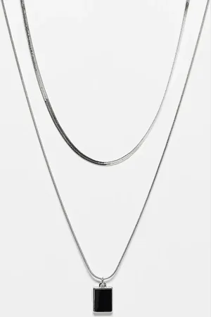 ASOS Pack of 2 necklaces with snake chain and enamel pendant in tone