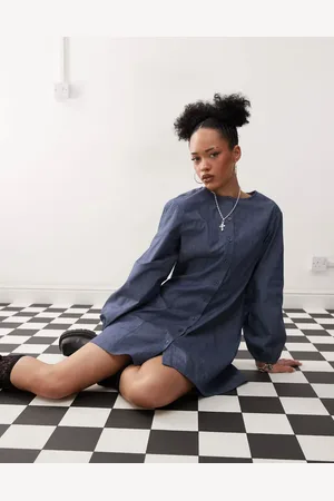 Reclaimed Mini dress with balloon sleeves in denim look