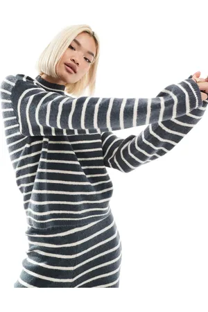 Pieces® High neck jumper co-ord in grey blue stripe