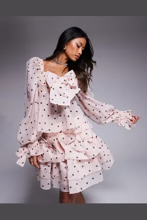 ASOS Exaggerated blouson sleeve baby doll heart print top in