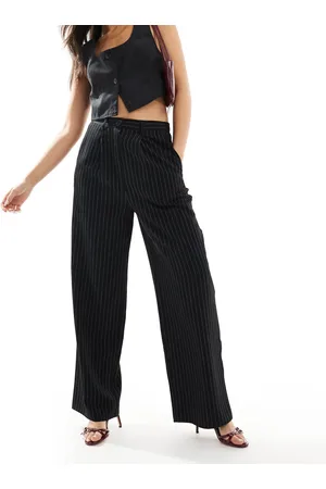 Miss Selfridge Tailored wide leg dad trouser in black pinstripe