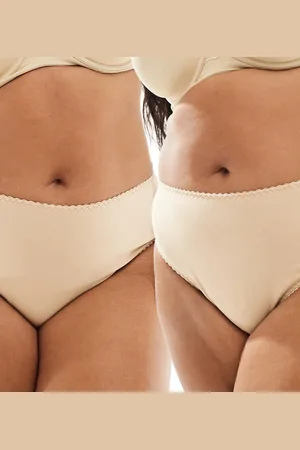 ASOS ASOS DESIGN Curve 2 pack Mila cotton brazillian brief in beige