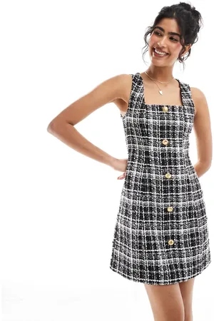 Miss Selfridge Boucle pinny dress in mono check