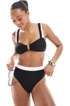 The Frolic Exclusive contrast high waist bikini bottom co-ord in and white