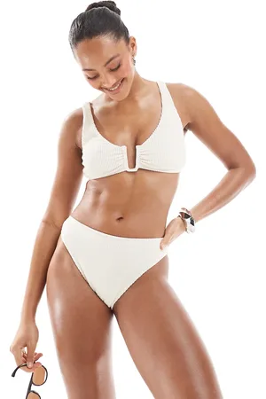 The Frolic Exclusive crinkle textured high leg bikini bottom co-ord in cream