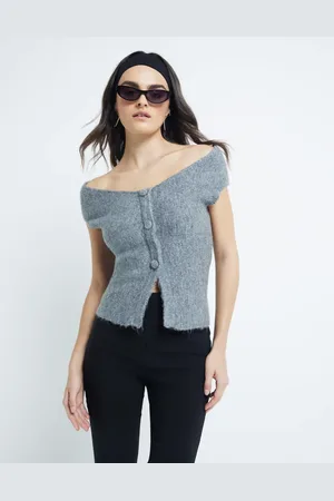 River Island Off shoulder knitted top in