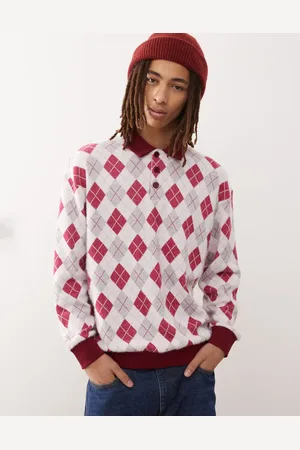 Reclaimed Unisex knitted polo jumper in argyle print