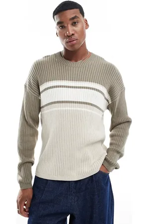 Hollister Knitted boxy logo jumper with contrast panels in beige