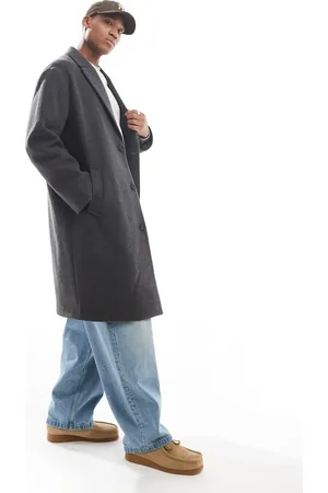 Bershka Long overcoat in charcoal
