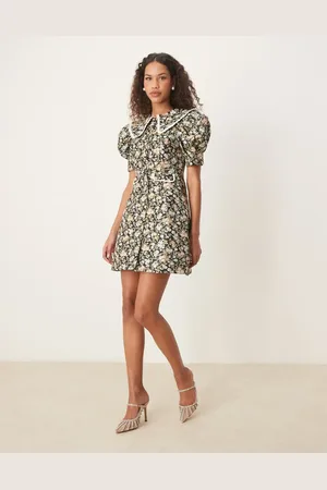 Sister Jane Contrast collar jacquard mini dress in green floral