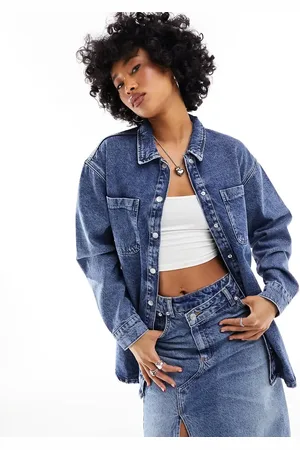 Noisy May Oversize denim shirt in mid wash