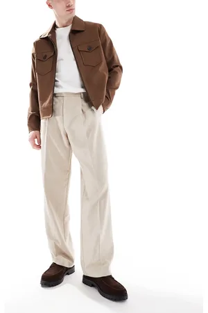 ASOS Smart wide leg jacquard trousers in stone with front pleat