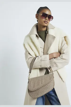 River Island Ri monogram shoulder bag in beige