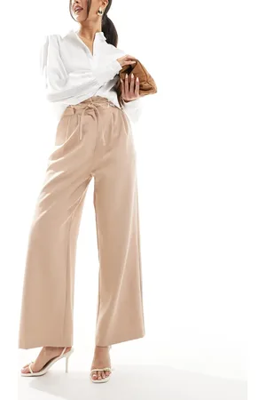 Miss Selfridge Wide leg trouser with tie detail in tan