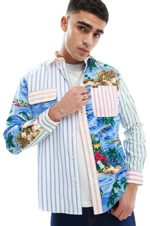 Ralph Lauren Tropical patchwork print oxford shirt classic oversized fit in dark blue