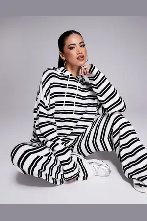 ASOS Knitted hoodie co-ord in black and white stripe