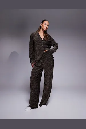 ASOS Glitter shirt and trouser lounge set in bronze