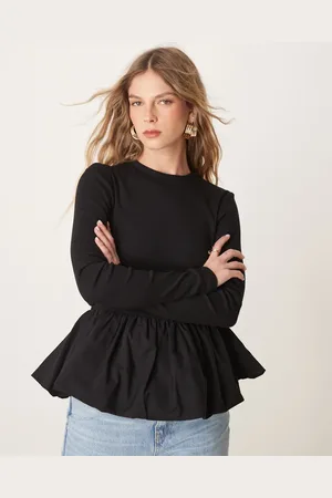 Y.A.S Long sleeve puffball hem top in