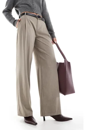 Bershka Low rise wide leg tailored trousers in taupe