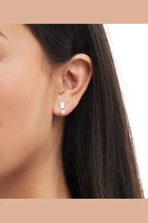 Kingsley Ryan Gemset rectangle stud earring with pearl charm in sterling