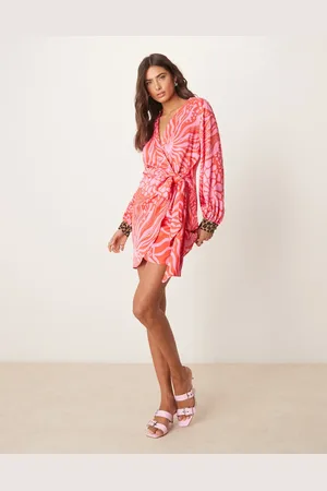 Never Fully Dressed Contrast cuff animal print mini dress in red and