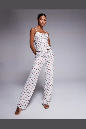 River Island Cherry pointelle cami top and legging pyjama set in cream