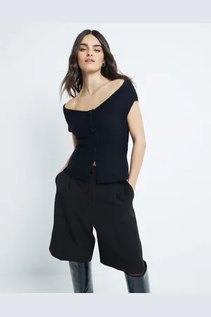 River Island Off shoulder knitted top in