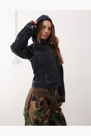 COLLUSION Fitted denim jacket with hood in rinse wash