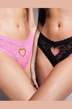 ASOS 2 pack lace heart cut out brazilian brief in black & pink