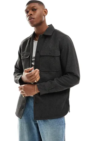 Only & Sons Wool look overshirt in charcoal