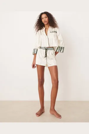 Free People Pillow talk printed satin pyjama set in ivory and blue