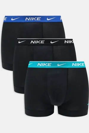 Nike Everyday Cotton Stretch 3 pack trunk with coloured waistband in pastel blue/ /blue
