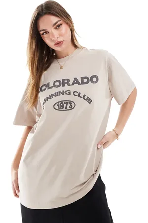 ASOS Oversized t-shirt with colorado running graphic in taupe