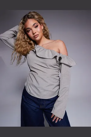 ASOS Off shoulder frill top in check