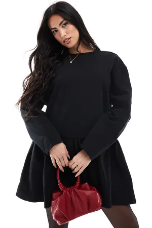 Miss Selfridge Long sleeve tie neck denim tee dress in