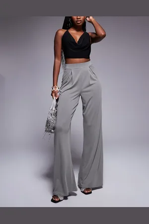 ASOS Soft handle pleated wide leg trousers in slate