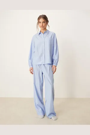 Urban Threads Oversized long sleeve revere and trouser pyjama set in stripe