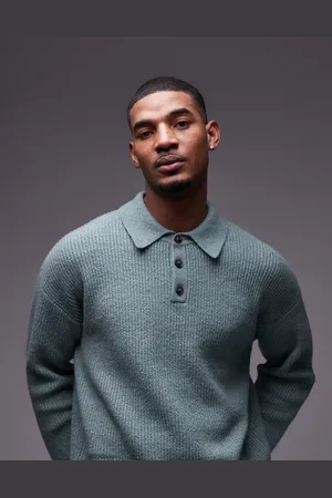 Topman Relaxed fit compact knit polo jumper in sage