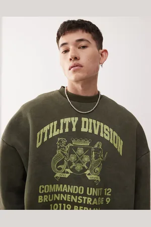 COLLUSION Boxy sweatshirt in green wash with graphic