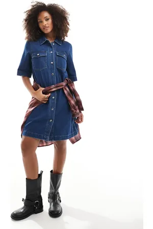 ONLY Short sleeve denim dress in dark wash