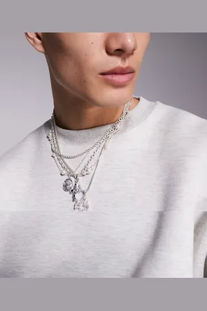 ASOS 5 pack necklace set with molten cross and faux pearl in tone