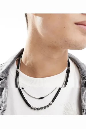 ASOS 2 pack beaded necklace set with semi-precious stones in black and tone