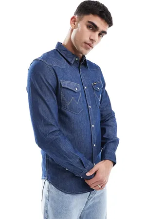 Wrangler Western denim shirt in dark wash