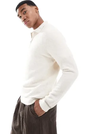 New Look Knitted textured polo jumper in cream