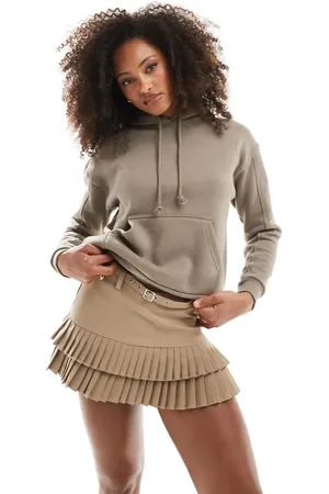 Bershka Pleated detail mini skirt in camel