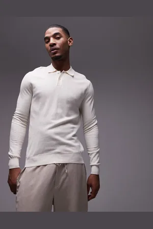 MANGO Knitted polo sweater in ecru