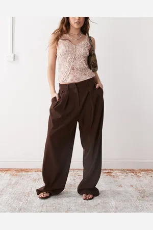 Motel Nala slouchy wide leg low rise trousers in bitter chocolate