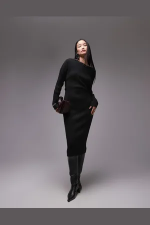 ARKET Knitted rib midaxi dress with twisted drape detail in