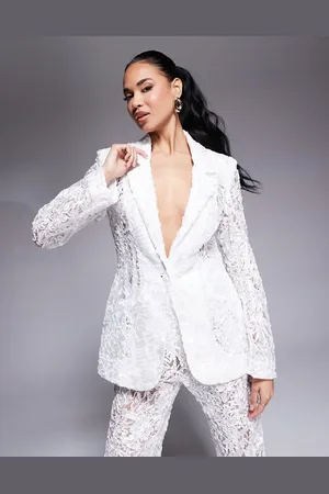 ASOS Lace tailored co-ord blazer in ivory